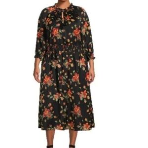 Size 14! NWT, Terra & Sky Black Floral Midi Dress With Pockets‎
